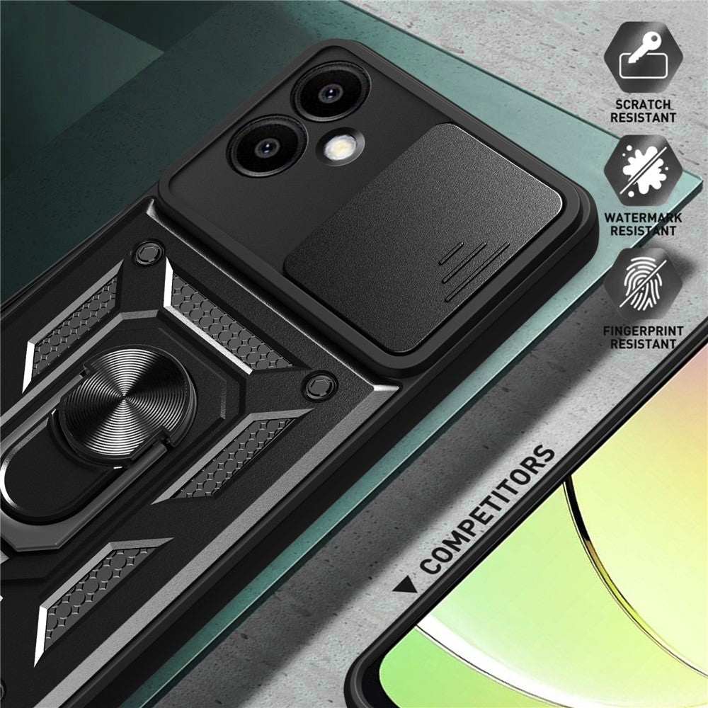 For Samsung Galaxy A06 4G Case with Slide Camera Lid PC+TPU Kickstand Phone Cover