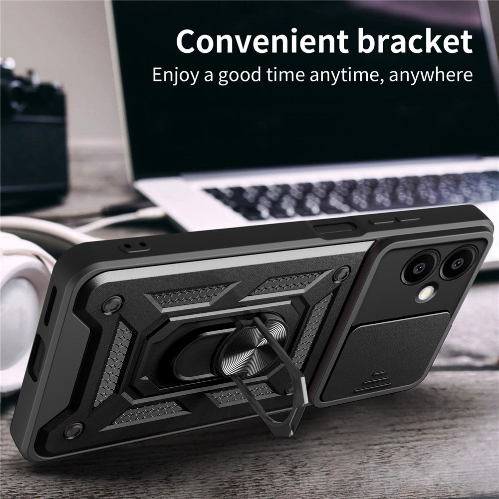 For Samsung Galaxy A06 4G Case with Slide Camera Lid PC+TPU Kickstand Phone Cover