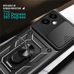 For Samsung Galaxy A06 4G Case with Slide Camera Lid PC+TPU Kickstand Phone Cover