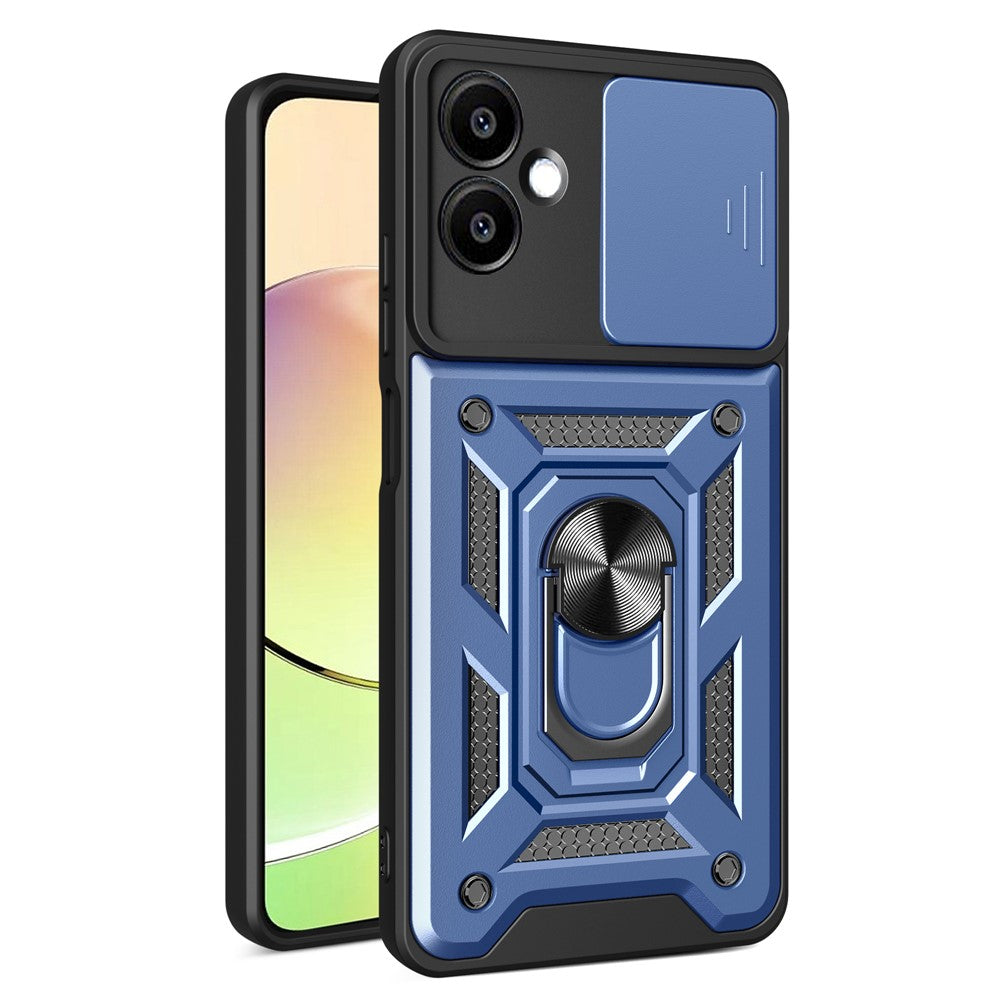 For Samsung Galaxy A06 4G Case with Slide Camera Lid PC+TPU Kickstand Phone Cover