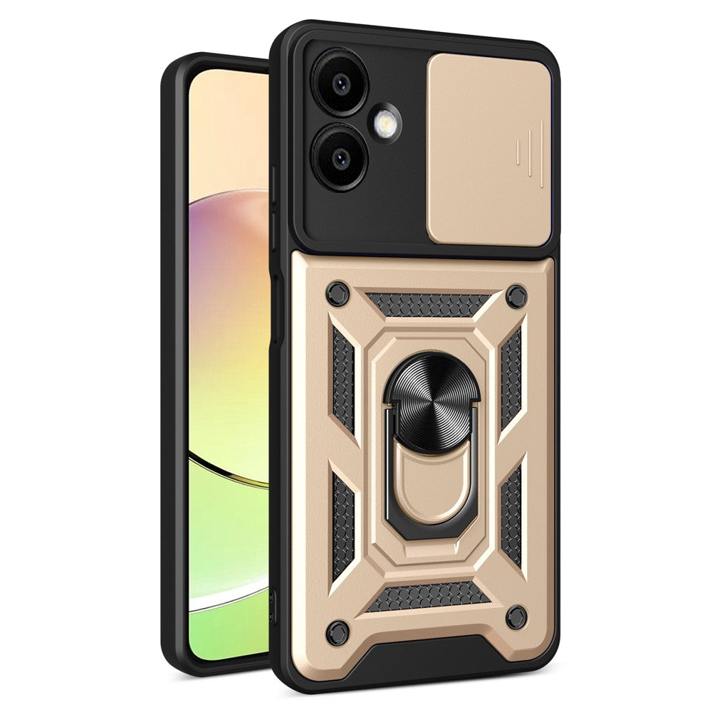 For Samsung Galaxy A06 4G Case with Slide Camera Lid PC+TPU Kickstand Phone Cover