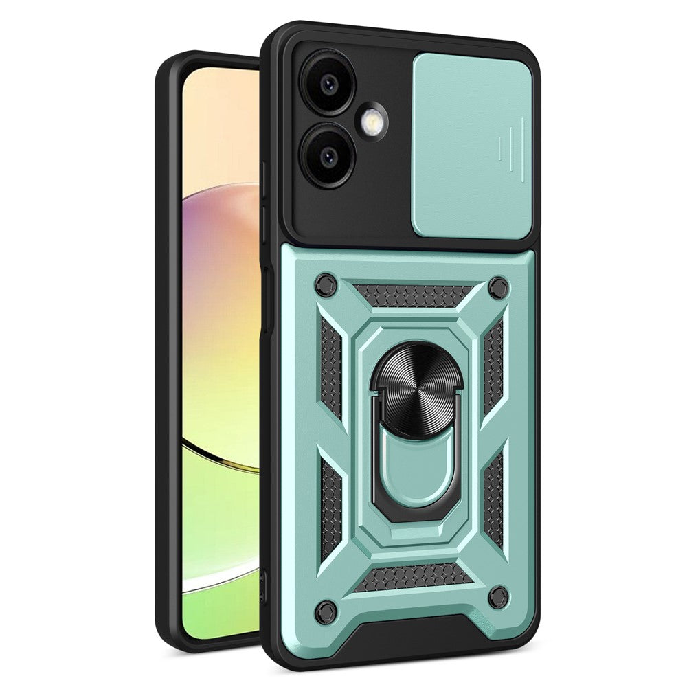 For Samsung Galaxy A06 4G Case with Slide Camera Lid PC+TPU Kickstand Phone Cover