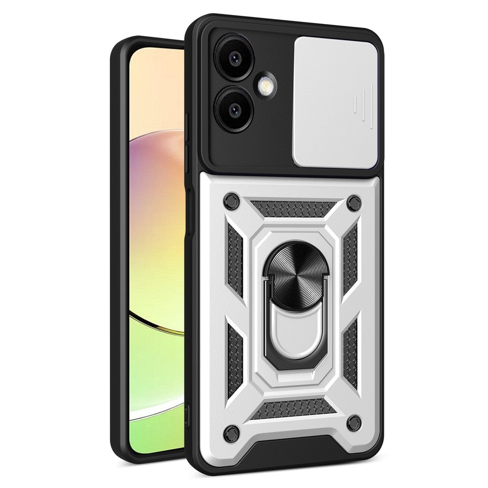 For Samsung Galaxy A06 4G Case with Slide Camera Lid PC+TPU Kickstand Phone Cover