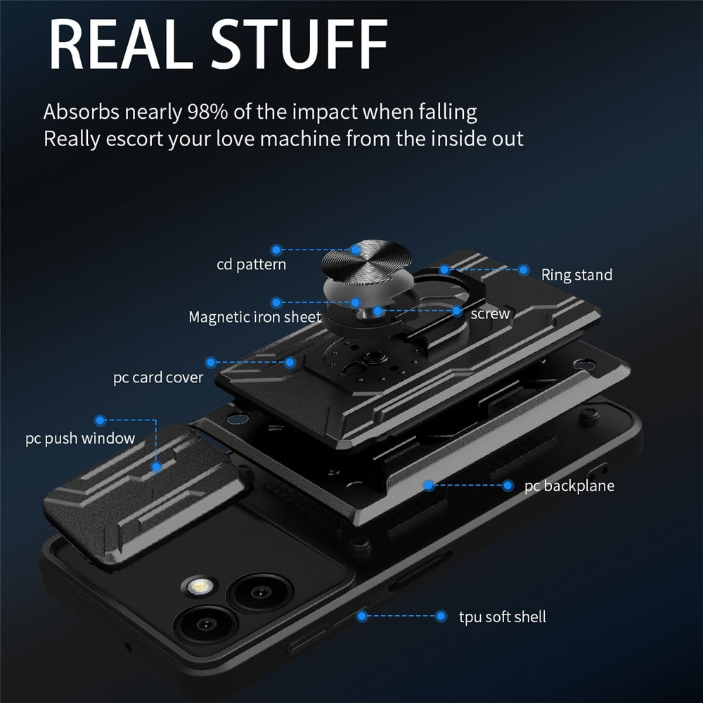 For Samsung Galaxy A06 4G Case PC+TPU Kickstand Phone Back Cover with Camera Slider