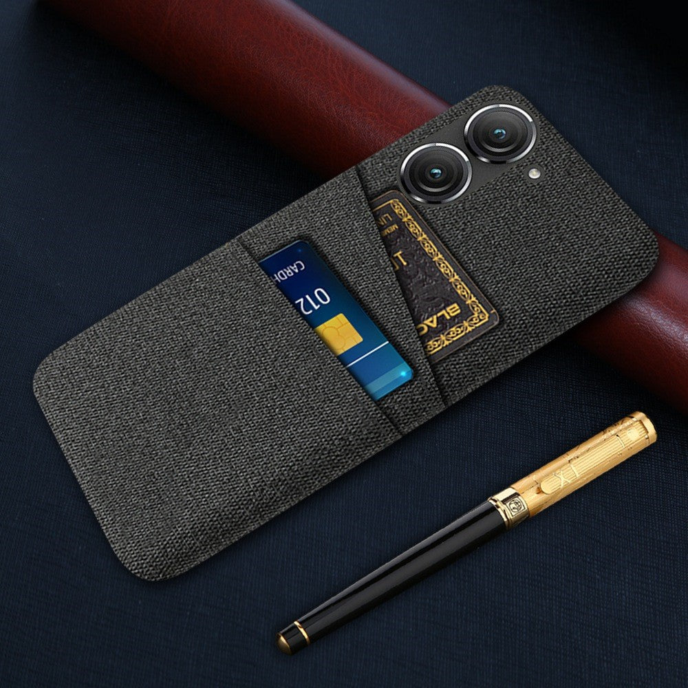 For Asus Zenfone 9 5G Drop-proof Cloth Texture Phone Case with Dual Card Slots Scratch Resistant PC Protective Cover