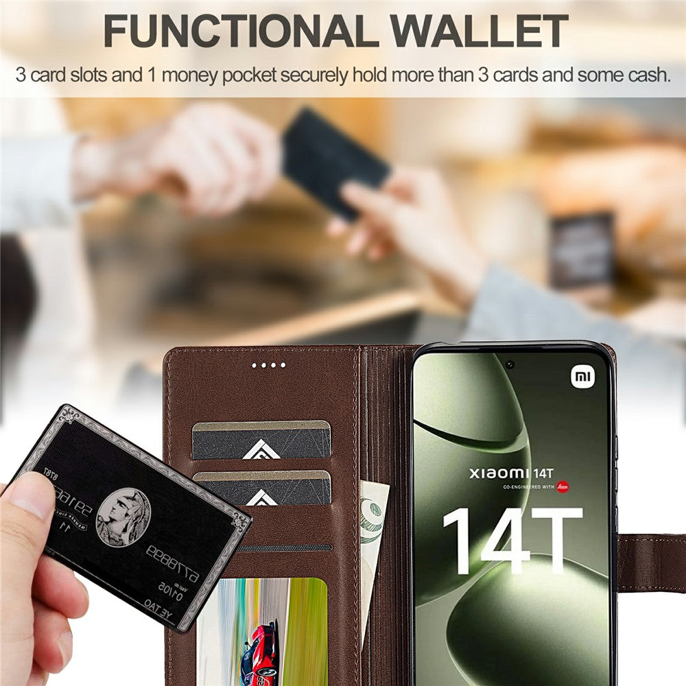 LC.IMEEKE For Xiaomi 14T Case Calf Texture PU Leather Stand Wallet Phone Cover