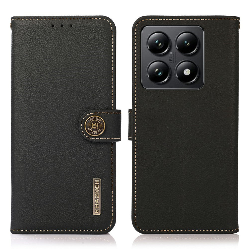 KHAZNEH For Xiaomi 14T Pro Case Genuine Cow Leather RFID Blocking Wallet Phone Cover