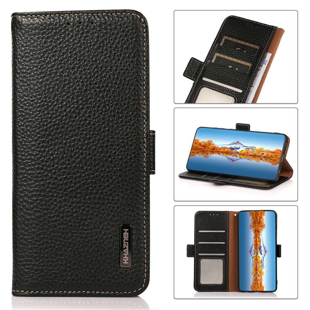 KHAZNEH For Xiaomi 14T Phone Case Genuine Cow Leather Cover RFID Blocking
