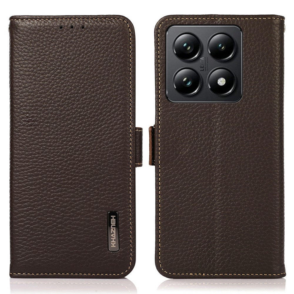 KHAZNEH For Xiaomi 14T Phone Case Genuine Cow Leather Cover RFID Blocking
