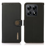 KHAZNEH For Xiaomi 14T Case Genuine Cow Leather RFID Blocking Wallet Phone Cover