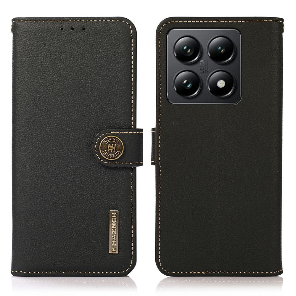 KHAZNEH For Xiaomi 14T Case Genuine Cow Leather RFID Blocking Wallet Phone Cover