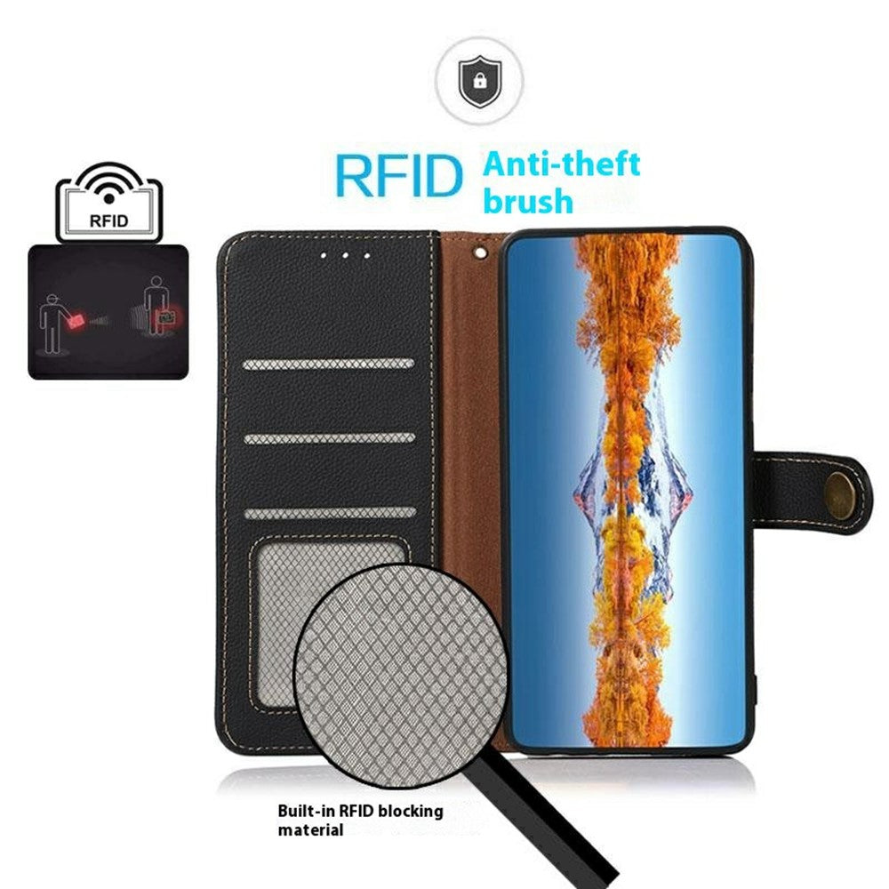 KHAZNEH For Xiaomi 14T Case Genuine Cow Leather RFID Blocking Wallet Phone Cover