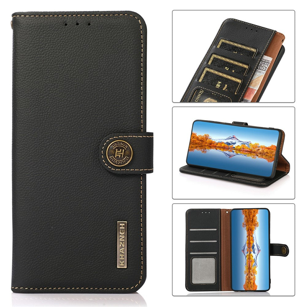 KHAZNEH For Xiaomi 14T Case Genuine Cow Leather RFID Blocking Wallet Phone Cover