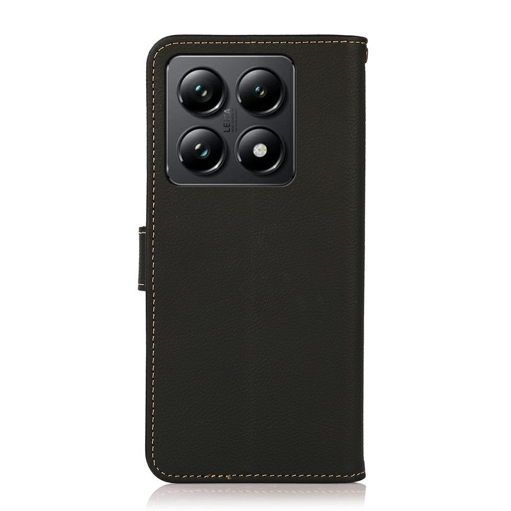 KHAZNEH For Xiaomi 14T Case Genuine Cow Leather RFID Blocking Wallet Phone Cover