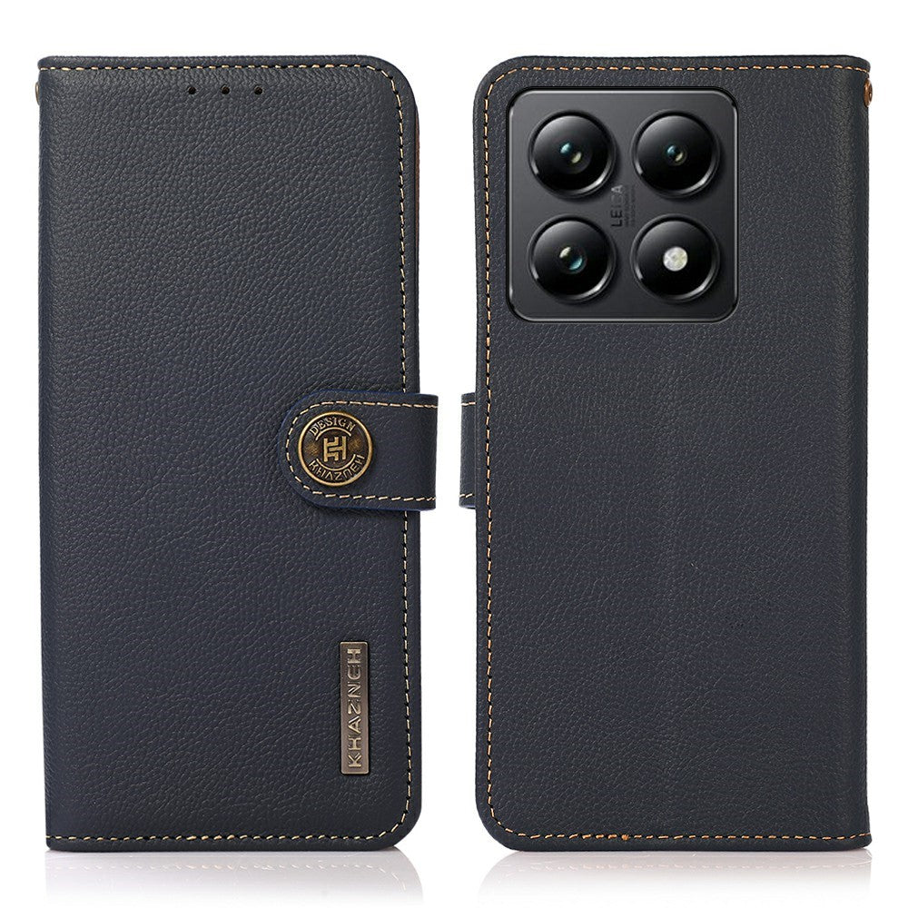 KHAZNEH For Xiaomi 14T Case Genuine Cow Leather RFID Blocking Wallet Phone Cover