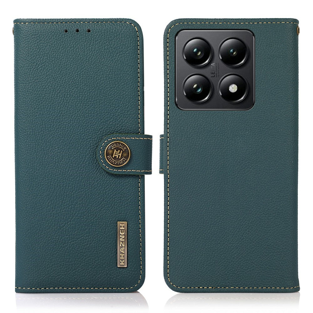 KHAZNEH For Xiaomi 14T Case Genuine Cow Leather RFID Blocking Wallet Phone Cover