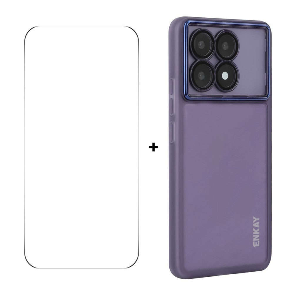 ENKAY HAT PRINCE För Xiaomi Redmi K70E 5G Skal Matt TPU mobilskal med Linsfilm + 9H Glasskydd