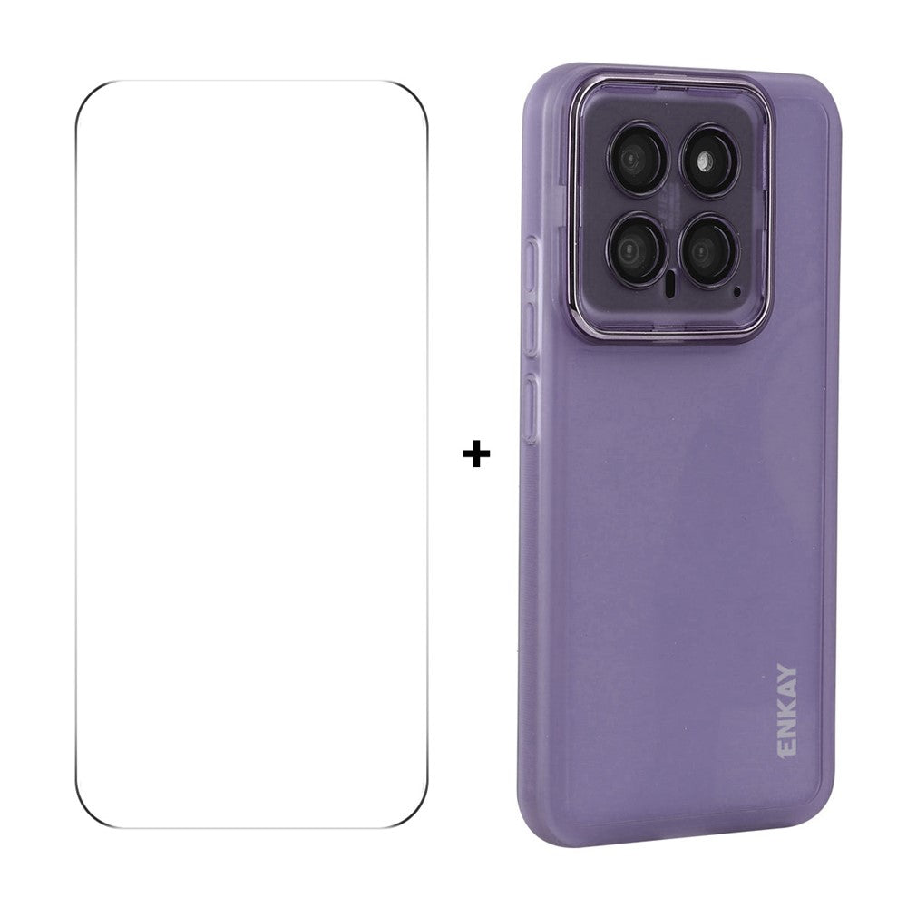 ENKAY HAT PRINCE til Xiaomi 14, mat TPU-mobilcover med linsefilm + 9H-glasbeskyttelse