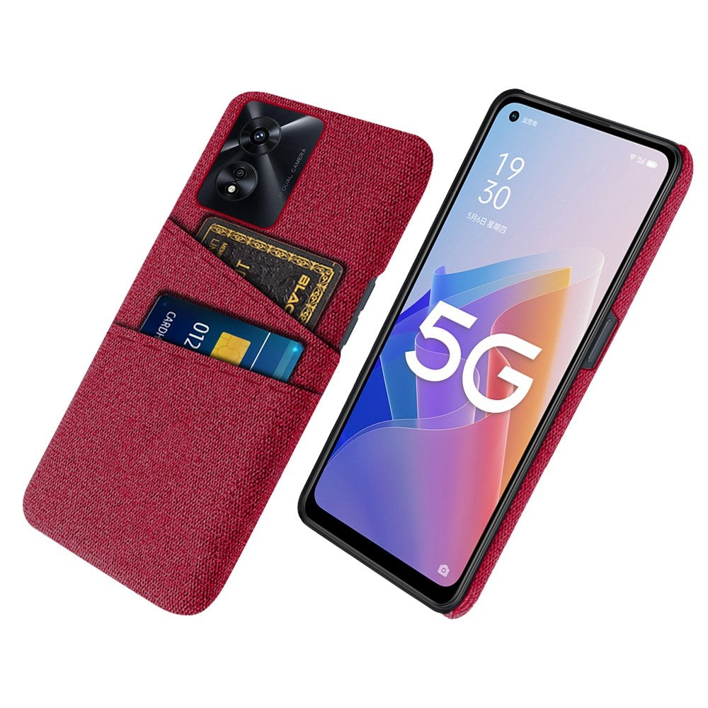 For Oppo A97 5G Scratch Proof Cloth Texture Phone Case Dual Card Slots Design PC Protective Cover