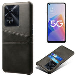 For Oppo A97 5G Protective Phone Case with Dual Card Slots Anti-fall PU Leather Coated Hard PC Back Cover Shell