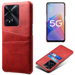 For Oppo A97 5G Protective Phone Case with Dual Card Slots Anti-fall PU Leather Coated Hard PC Back Cover Shell