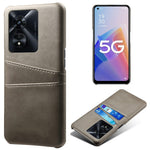 For Oppo A97 5G Protective Phone Case with Dual Card Slots Anti-fall PU Leather Coated Hard PC Back Cover Shell