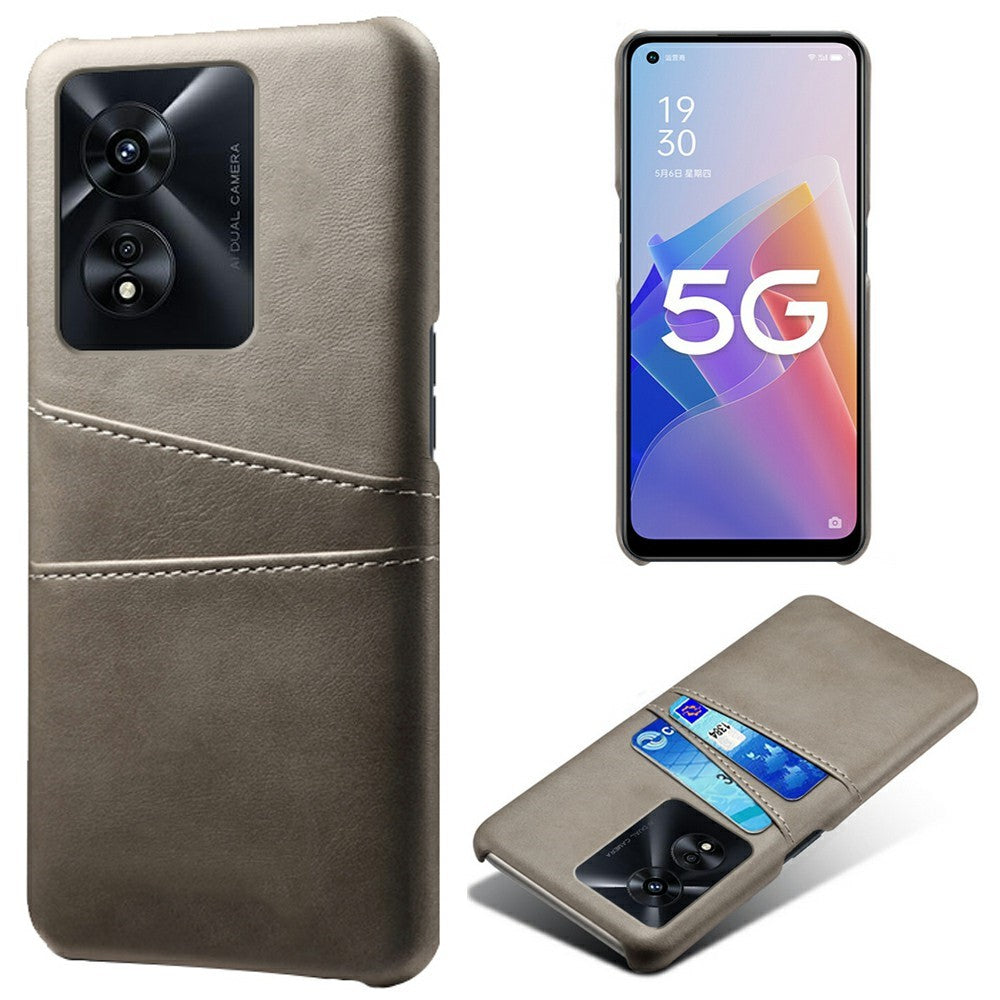 For Oppo A97 5G Protective Phone Case with Dual Card Slots Anti-fall PU Leather Coated Hard PC Back Cover Shell