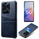 For Oppo A97 5G Protective Phone Case with Dual Card Slots Anti-fall PU Leather Coated Hard PC Back Cover Shell
