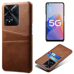 For Oppo A97 5G Protective Phone Case with Dual Card Slots Anti-fall PU Leather Coated Hard PC Back Cover Shell