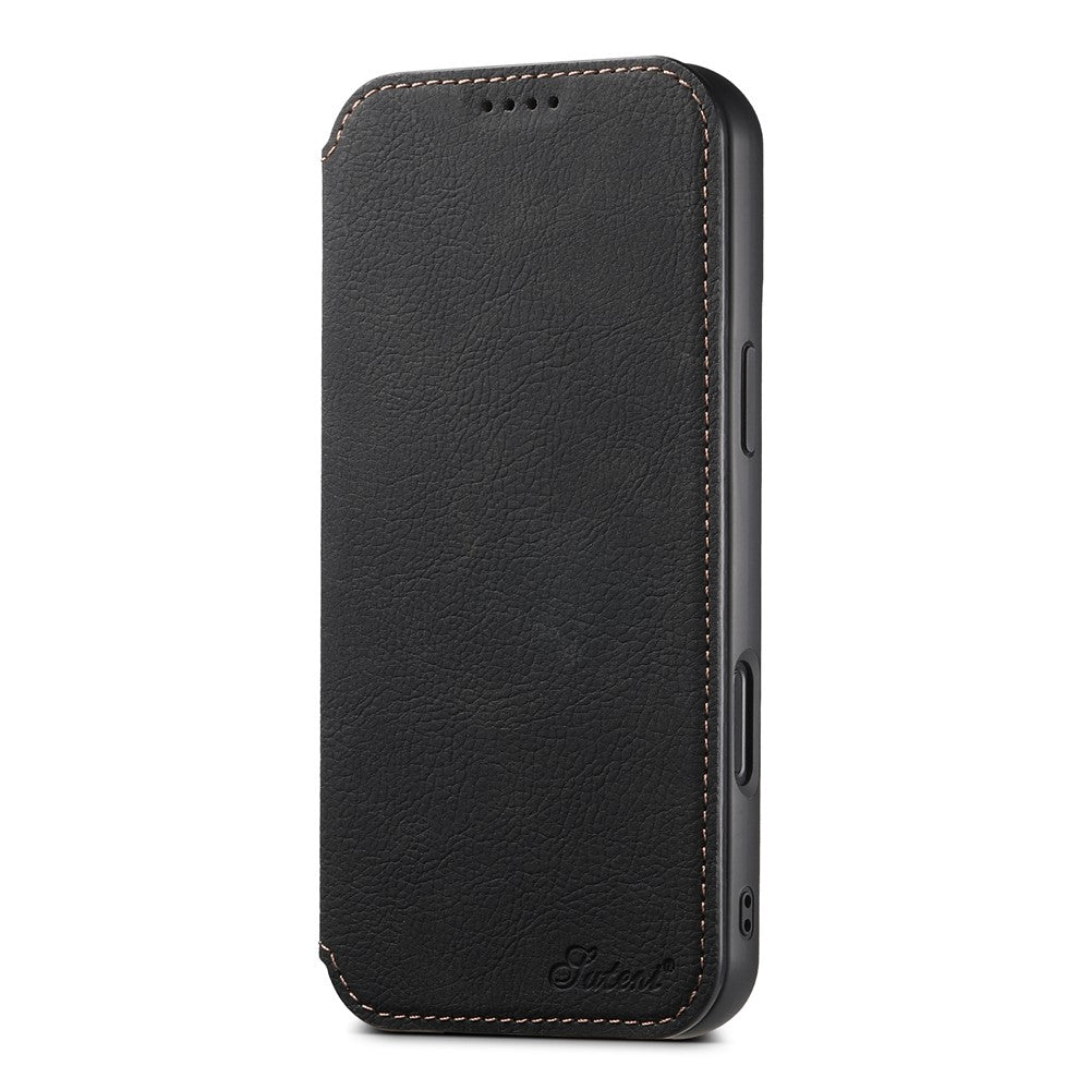 SUTENI J06 For iPhone 16 Plus Case Litchi Texture Leather Wallet Phone Shell Compatible with MagSafe