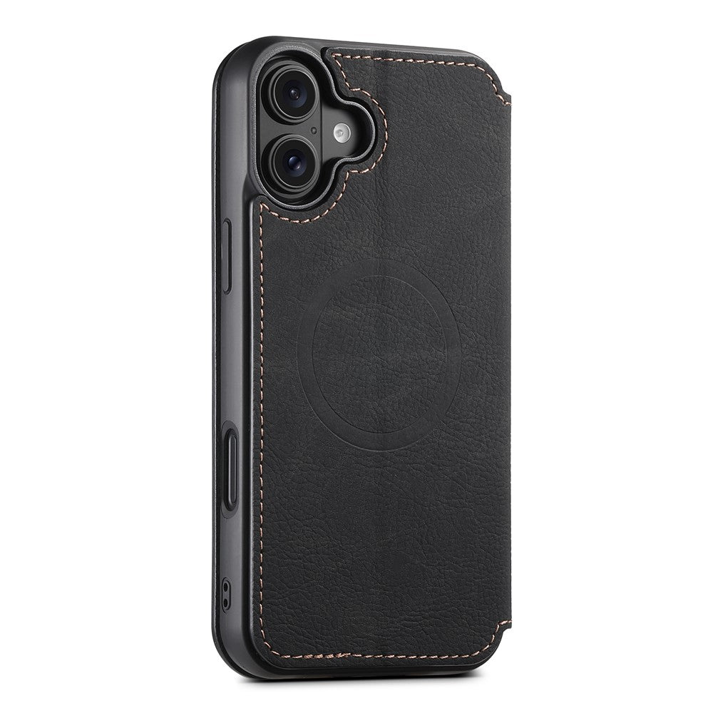SUTENI J06 For iPhone 16 Plus Case Litchi Texture Leather Wallet Phone Shell Compatible with MagSafe