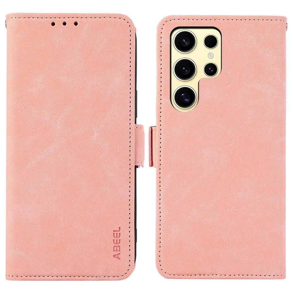 ABEEL For Samsung Galaxy S25 Ultra Case PU Leather Folio Stand View RFID Blocking Phone Cover