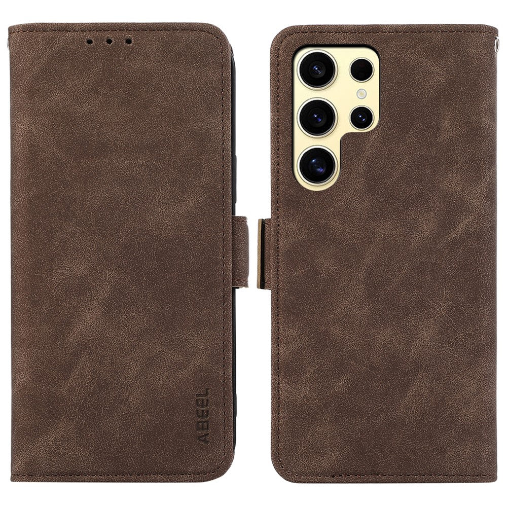 ABEEL For Samsung Galaxy S25 Ultra Case PU Leather Folio Stand View RFID Blocking Phone Cover