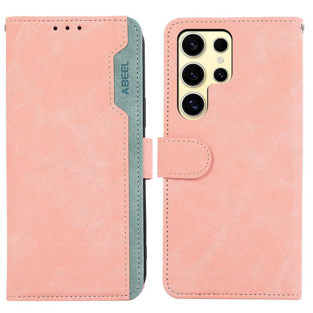 ABEEL For Samsung Galaxy S25 Ultra Case Color Splicing Leather Flip Phone Cover RFID Blocking