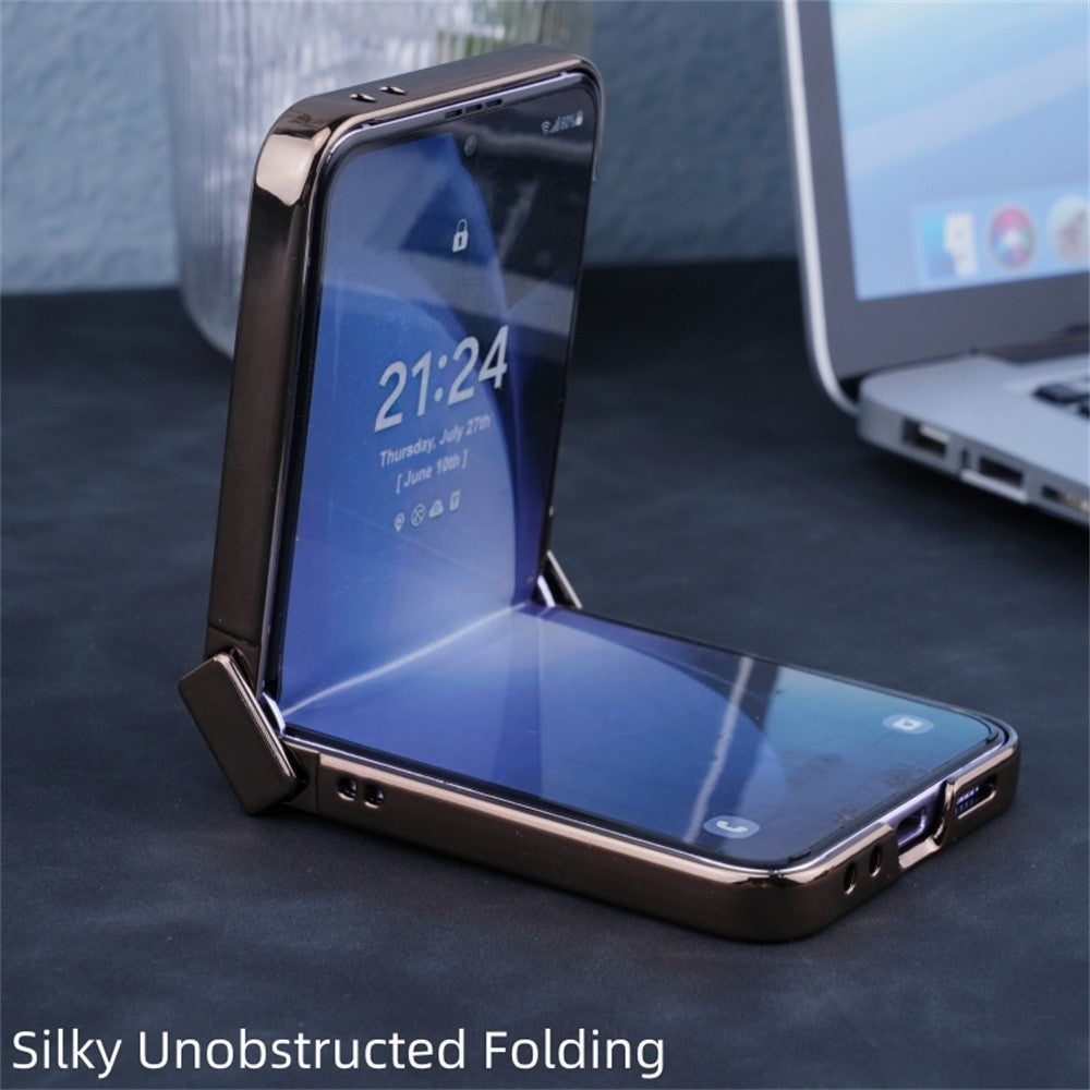 Til Samsung Galaxy Z Flip5 5G Magnetisk Etui Hængselbeskyttelse Kulfiber Tekstur Læder+PC Galvanisering Telefoncover