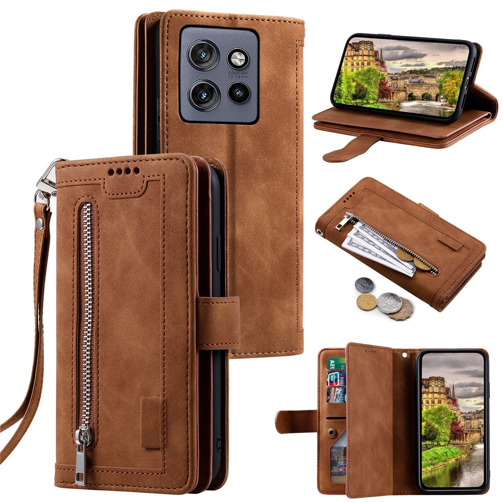 For Motorola Edge 60 Neo 5G / Edge 50 Neo 5G / Moto S50 5G / ThinkPhone 25 5G Case PU Leather Phone Cover with Zipper Wallet 9 Card Slots