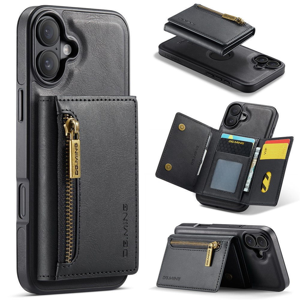 DG.MING M5-serie til iPhone 16 Plus-etui Aftageligt magnetisk lædertelefoncover med kortlommer