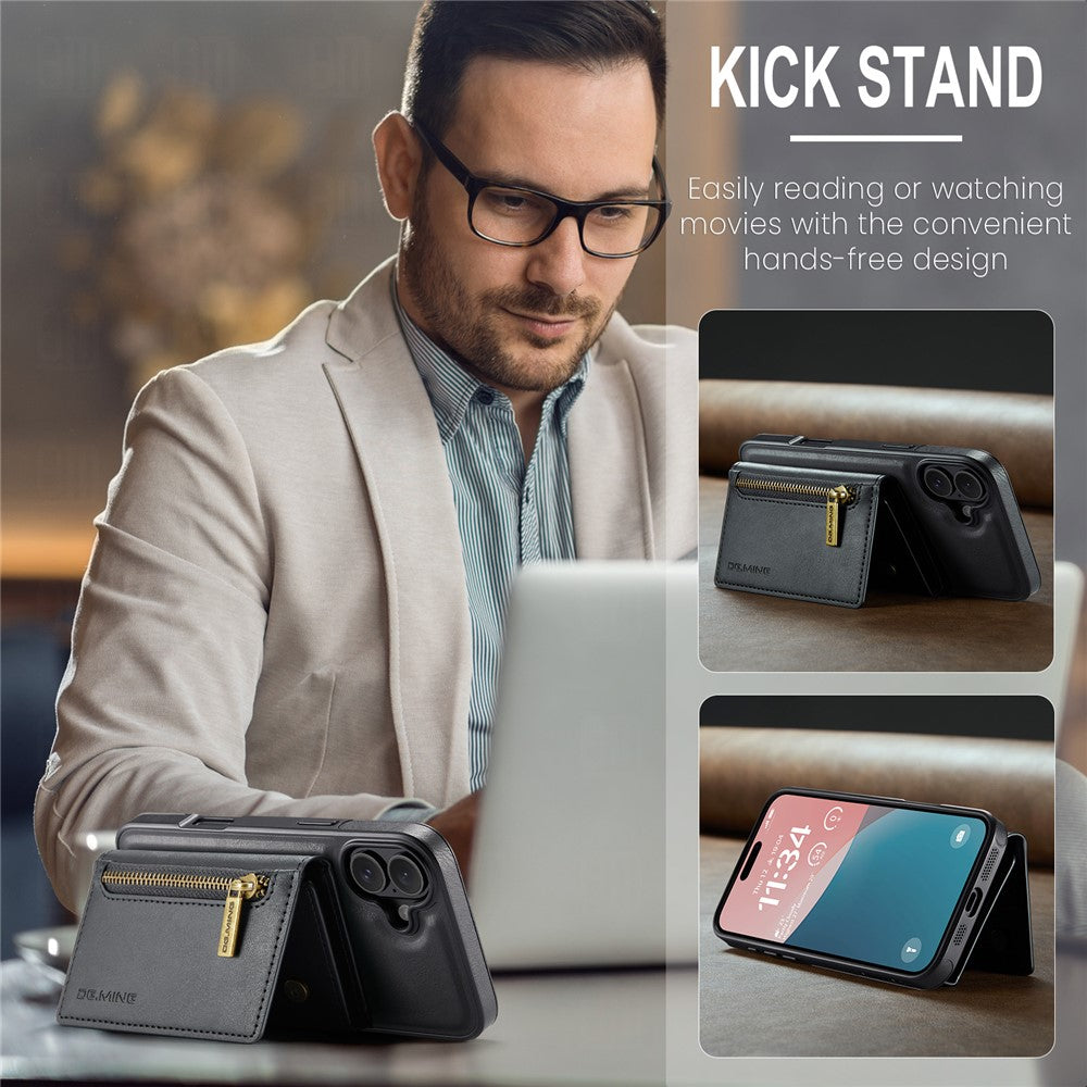 DG.MING M5-serie til iPhone 16 Plus-etui Aftageligt magnetisk lædertelefoncover med kortlommer