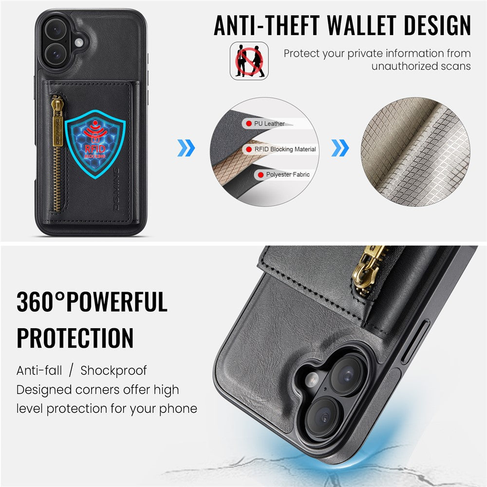 DG.MING M5-serie til iPhone 16 Plus-etui Aftageligt magnetisk lædertelefoncover med kortlommer
