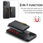 DG.MING M5-serie til iPhone 16 Plus-etui Aftageligt magnetisk lædertelefoncover med kortlommer