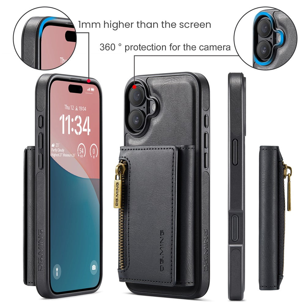 DG.MING M5-serie til iPhone 16 Plus-etui Aftageligt magnetisk lædertelefoncover med kortlommer