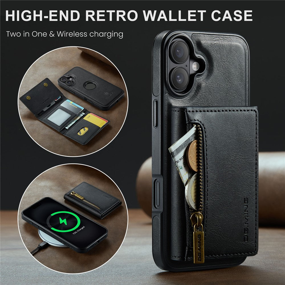 DG.MING M5-serie til iPhone 16 Plus-etui Aftageligt magnetisk lædertelefoncover med kortlommer