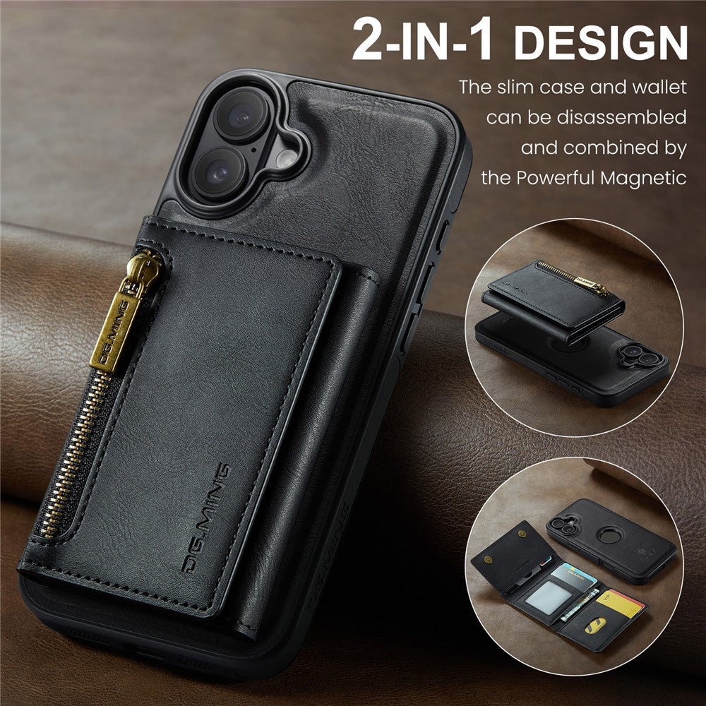 DG.MING M5-serie til iPhone 16 Plus-etui Aftageligt magnetisk lædertelefoncover med kortlommer