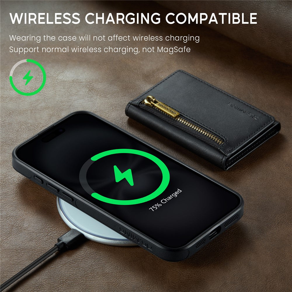 DG.MING M5-serie til iPhone 16 Plus-etui Aftageligt magnetisk lædertelefoncover med kortlommer