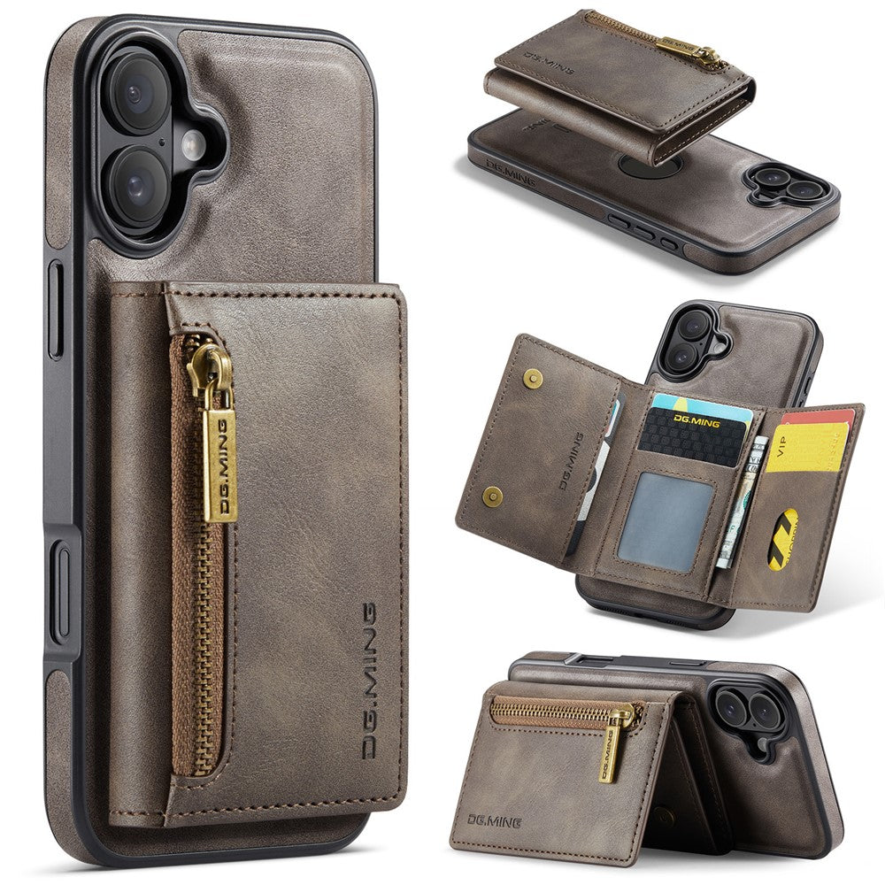 DG.MING M5-serie til iPhone 16 Plus-etui Aftageligt magnetisk lædertelefoncover med kortlommer