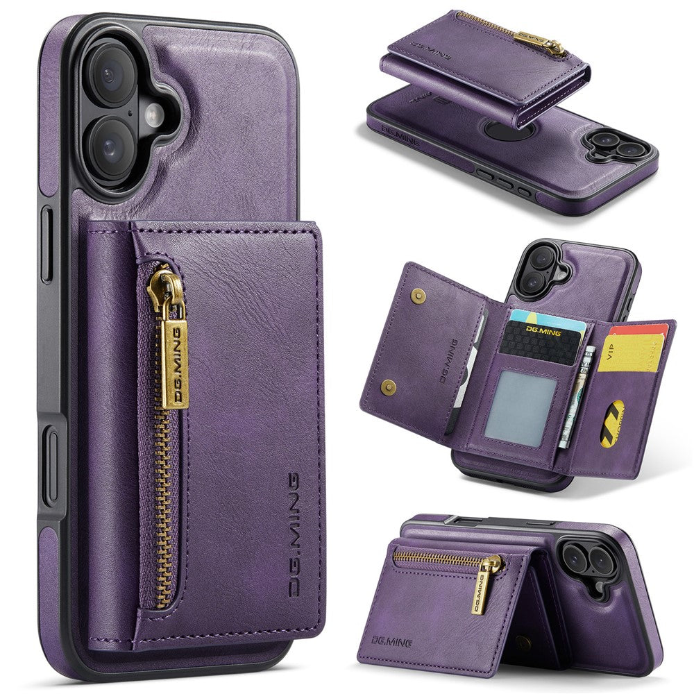 DG.MING M5-serie til iPhone 16 Plus-etui Aftageligt magnetisk lædertelefoncover med kortlommer