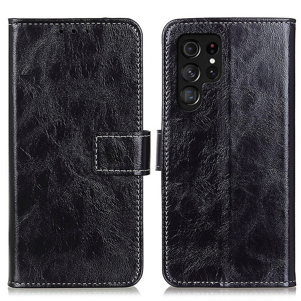 For Samsung Galaxy S25 Ultra Case Crazy Horse Texture Leather Phone Wallet Cover
