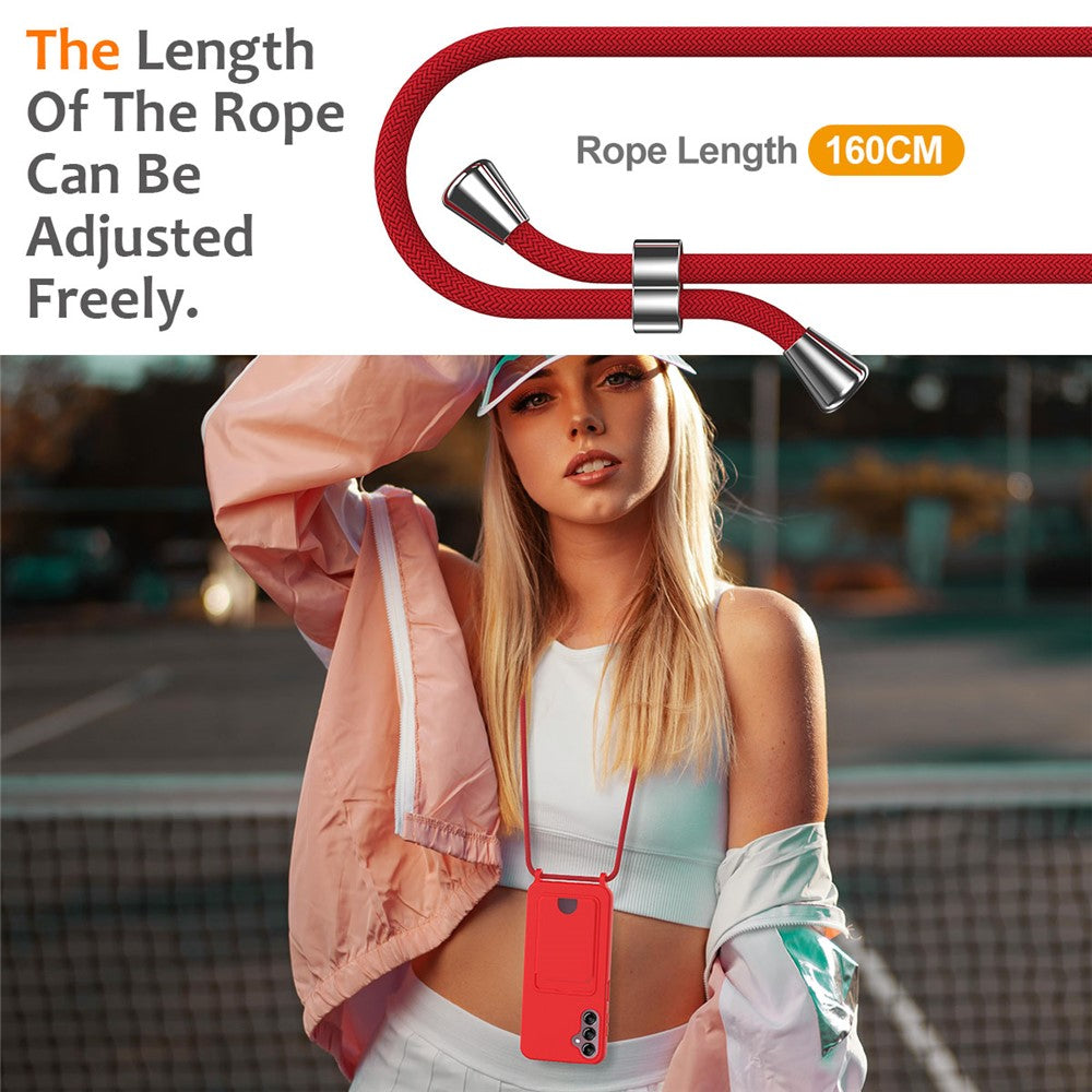 For Samsung Galaxy S24 FE Case Liquid Silicone Card Holder Phone Back Cover with Lanyard
