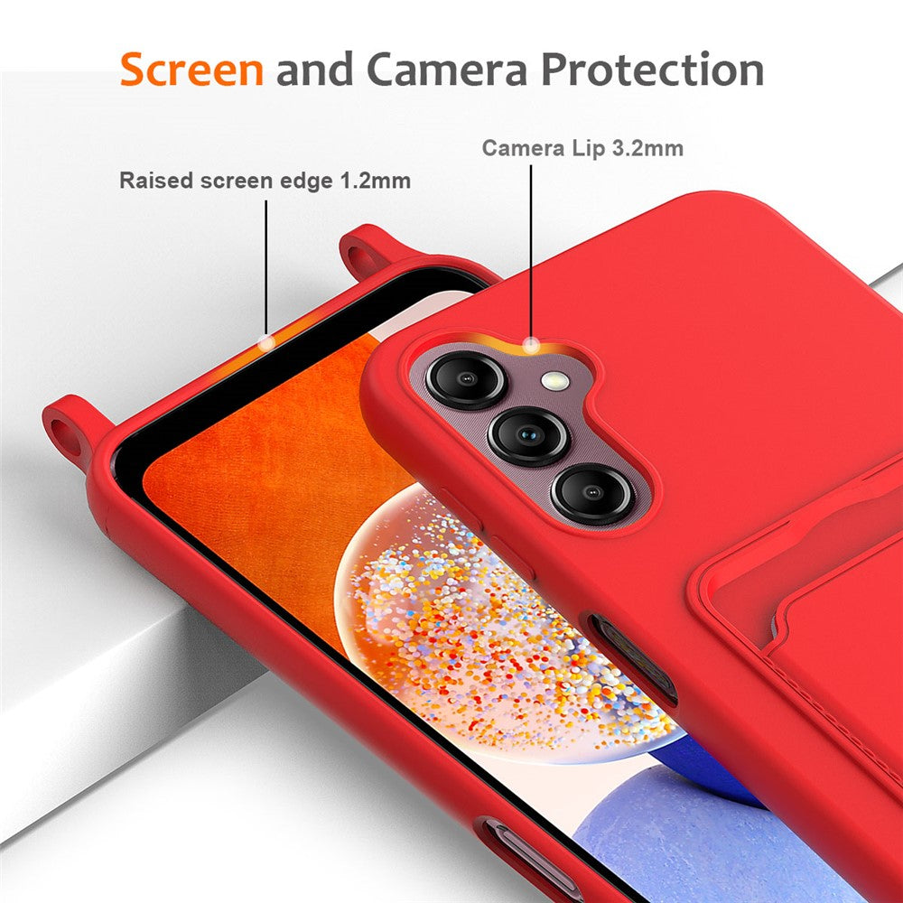 For Samsung Galaxy S24 FE Case Liquid Silicone Card Holder Phone Back Cover with Lanyard