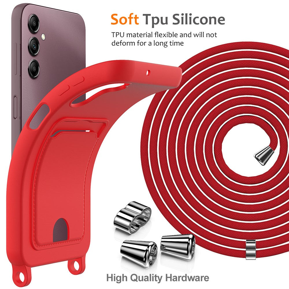 For Samsung Galaxy S24 FE Case Liquid Silicone Card Holder Phone Back Cover with Lanyard